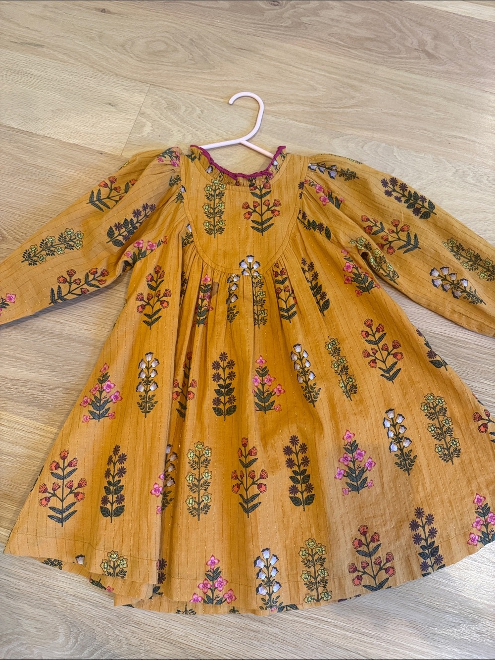 Pink Chicken Mustard Floral Long-Sleeve Dress